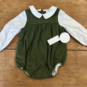 Edgehill Collection Green Corduroy Baby Romper with White Collar 12M NWT